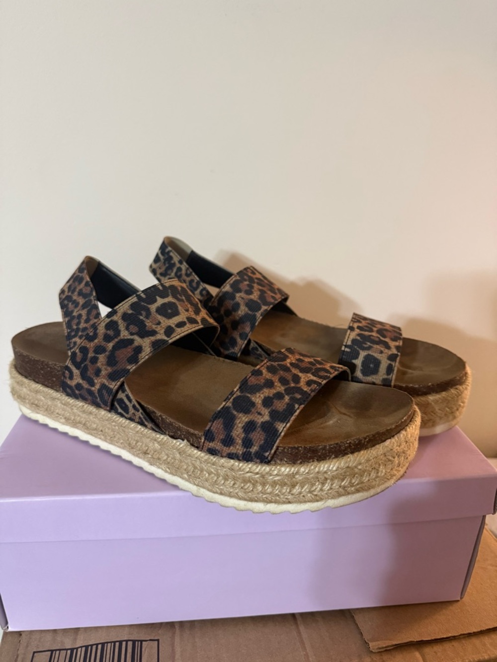 Madden Girl Leopard Print Espadrille Platform Sandals - Brown/Tan